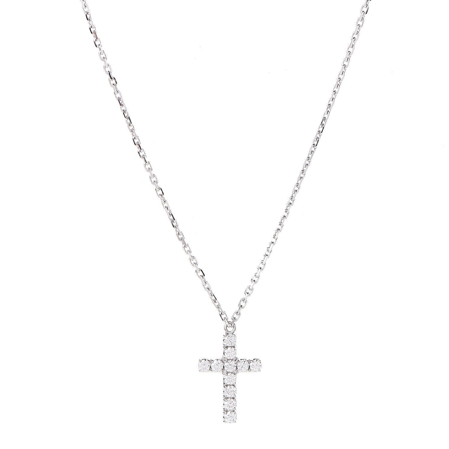 Cartier 18K White Gold Diamond Symbols Cross Pendant Necklace 4 of 6