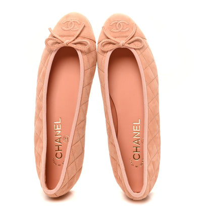 Chanel Suede Quilted Cap Toe CC Ballerina Flats 38 Light Orange 2 of 10