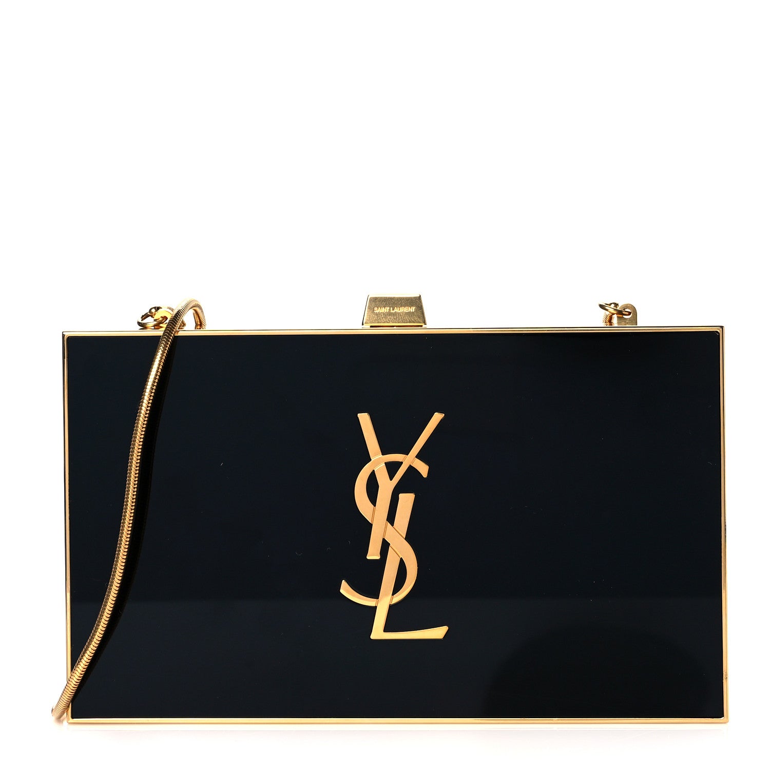 Saint Laurent Plexiglass Monogram Minaudiere Tuxedo Box Clutch Black 1 of 9