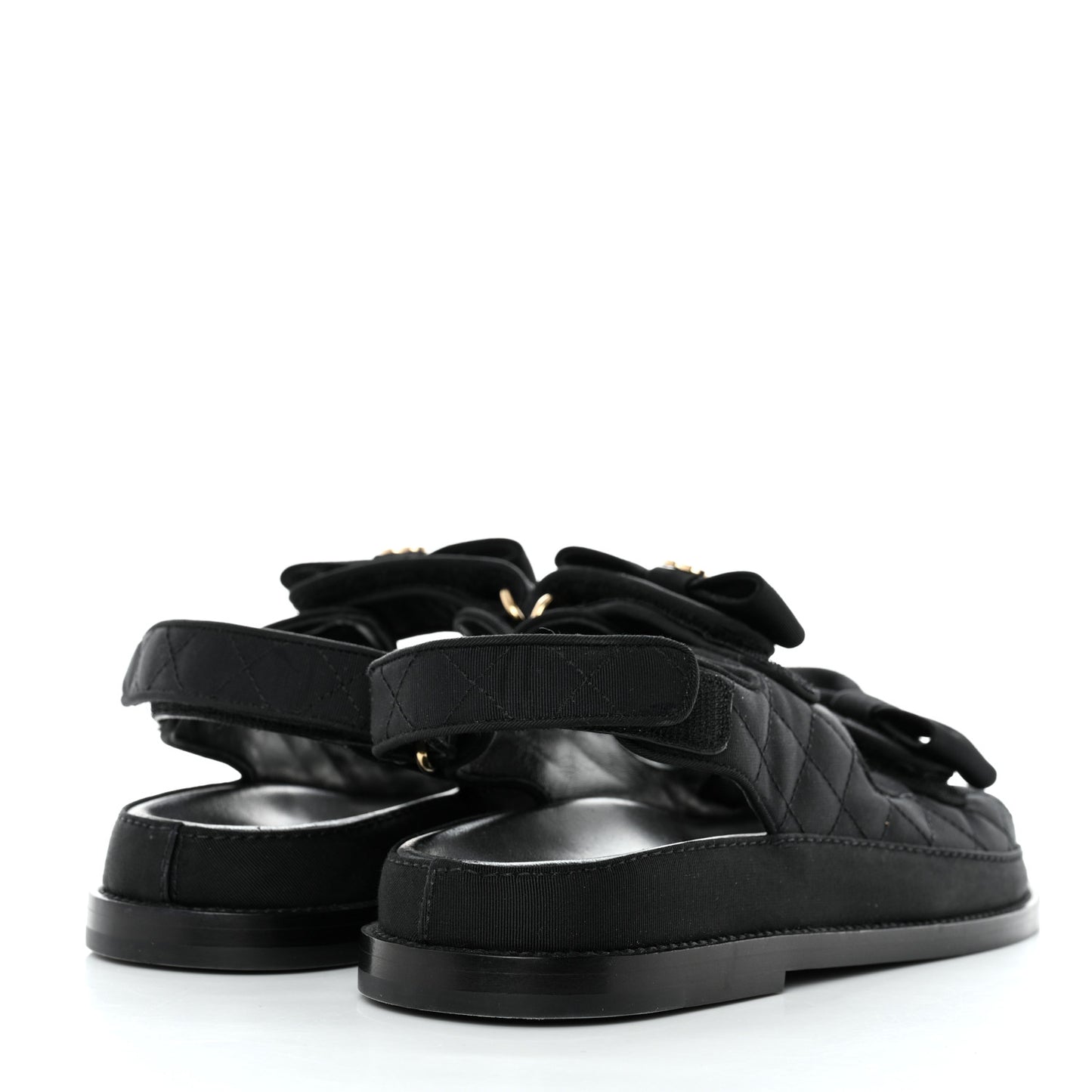 Grosgrain Quilted Bow Dad Sandals 38 Black