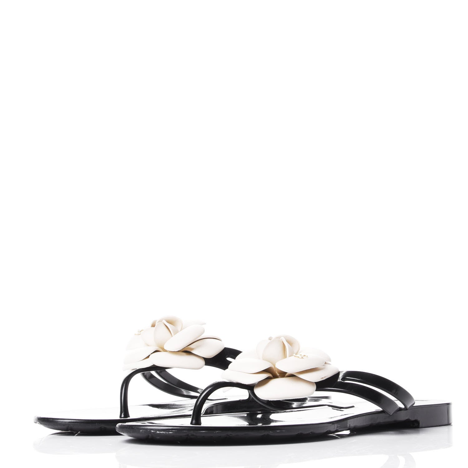Chanel Jelly Camellia Thong Sandals 40 Black Ivory 3 of 10