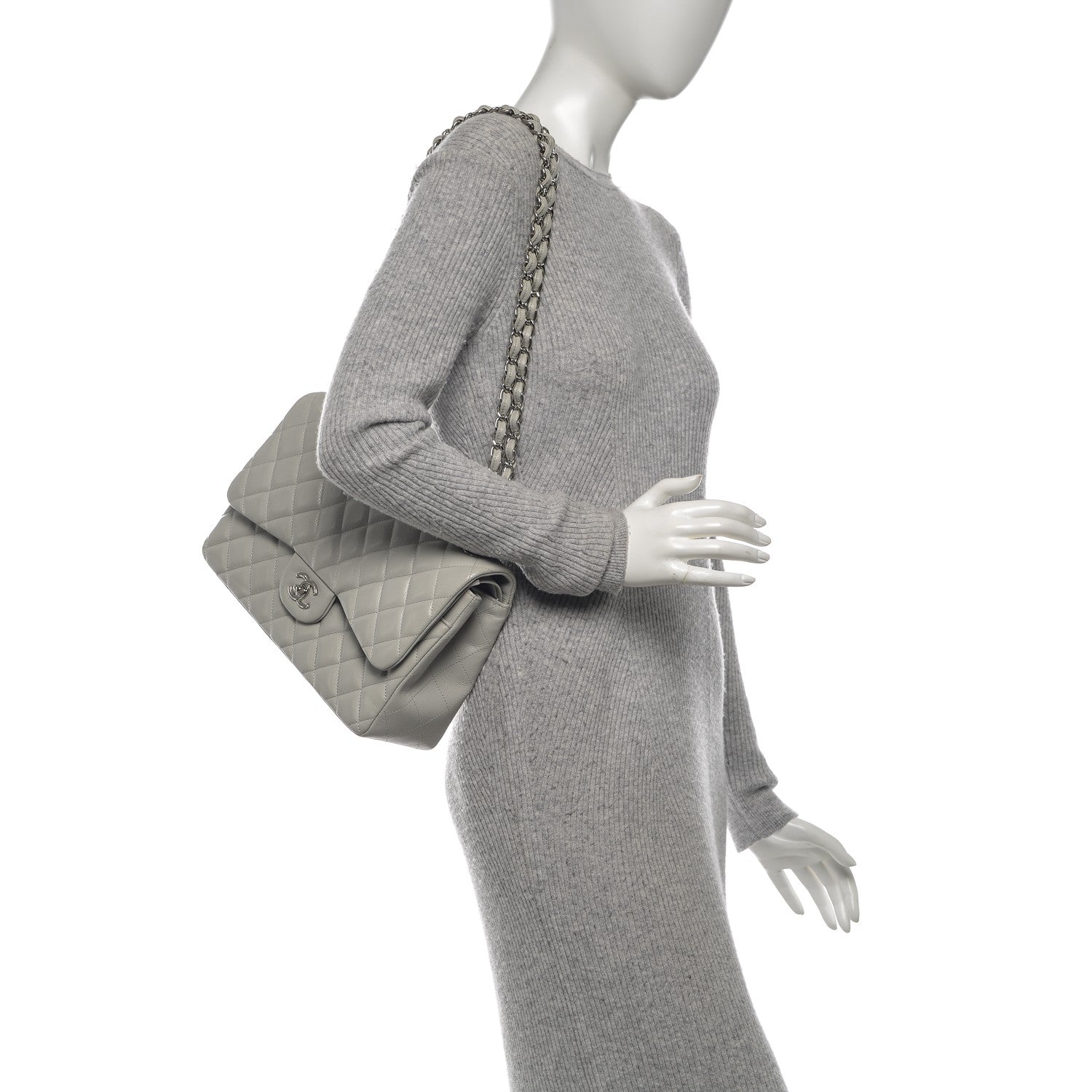 Chanel Caviar Quilted Jumbo Double Flap Light Grey 2 of 13