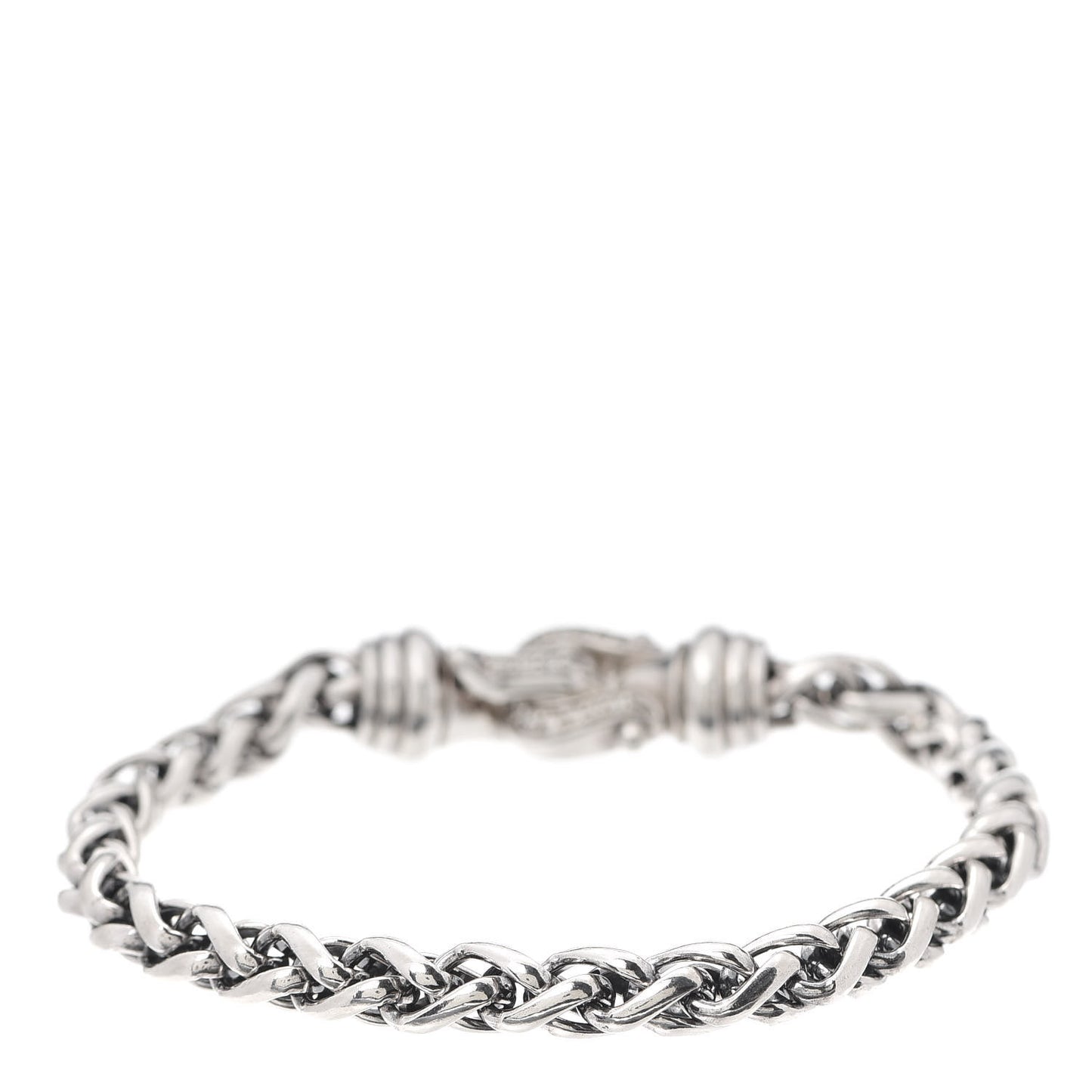 Sterling Silver Diamond 6mm Buckle Wheat Chain Bracelet