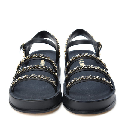 Chanel Calfskin Chain Platform Sandals 37 Navy 3 of 11
