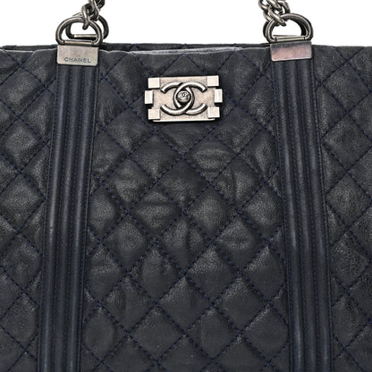 Chanel Iridescent Calfskin Quilted Large Gentle Boy Shopping Tote Navy 8 of 11