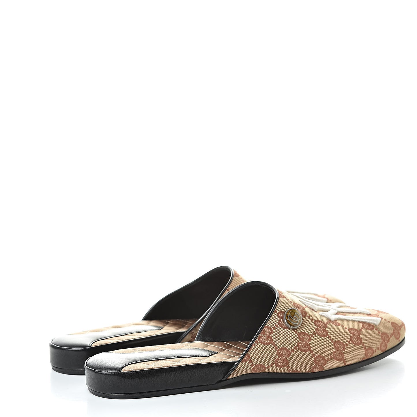 X MLB Monogram NY Yankees Embroidered Womens GG Slippers 40 Beige Ruggine