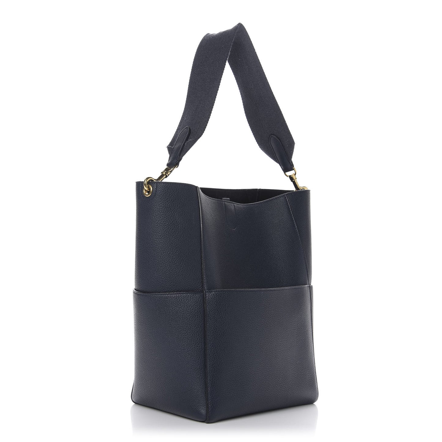 Soft Grained Calfskin Sangle Bucket Bag Navy Blue