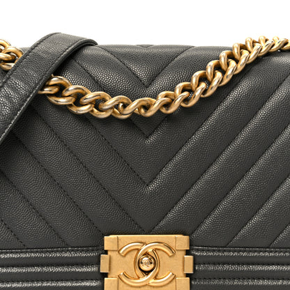 Chanel Caviar Chevron Quilted Medium Boy Flap Dark Grey 8 of 10