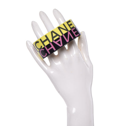 Chanel Resin CC Cuff Bracelet Black Yellow Pink 2 of 5