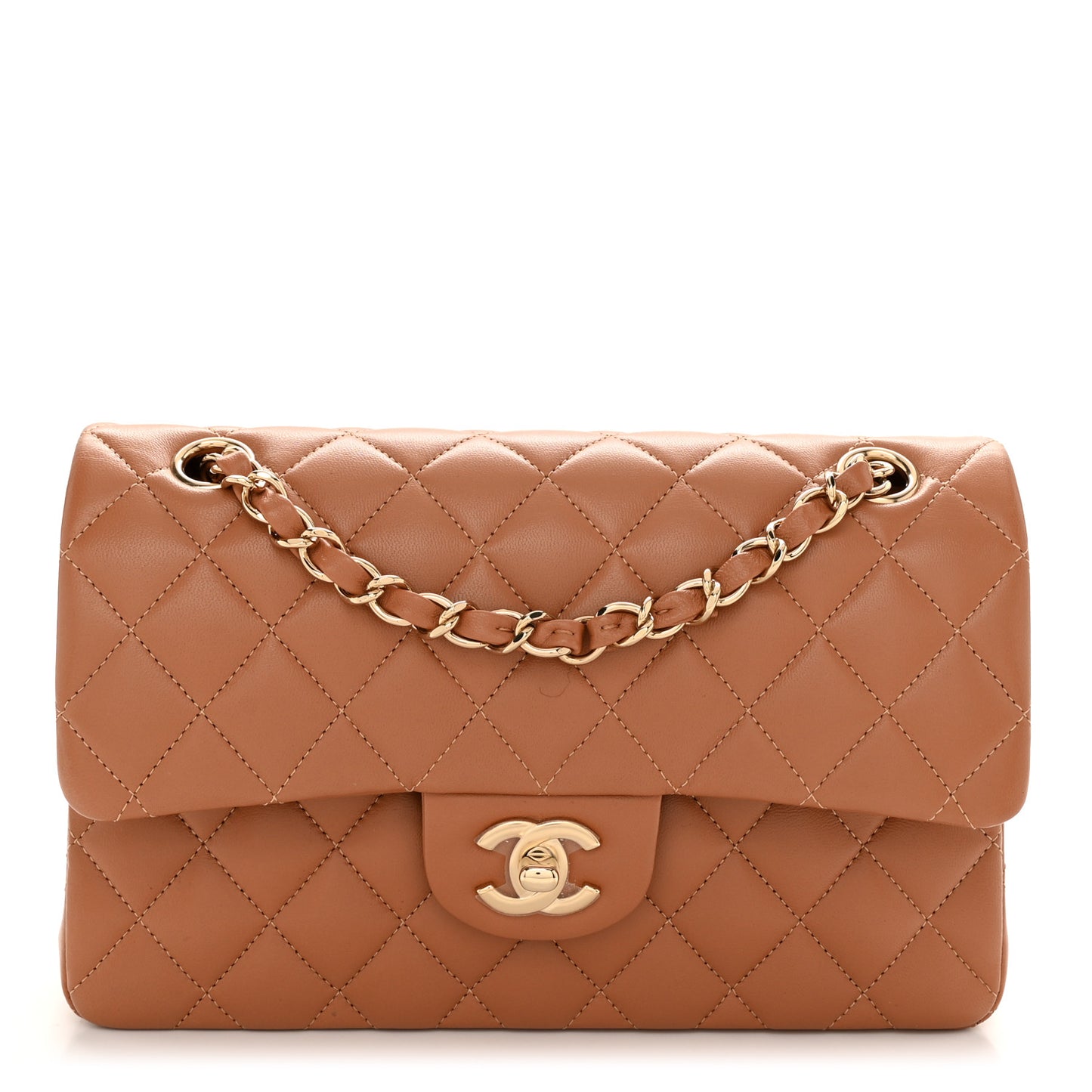 Lambskin Quilted Small Double Flap Brown
