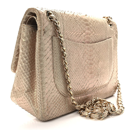 Chanel Metallic Snakeskin Jumbo Double Flap Light Beige 3 of 10