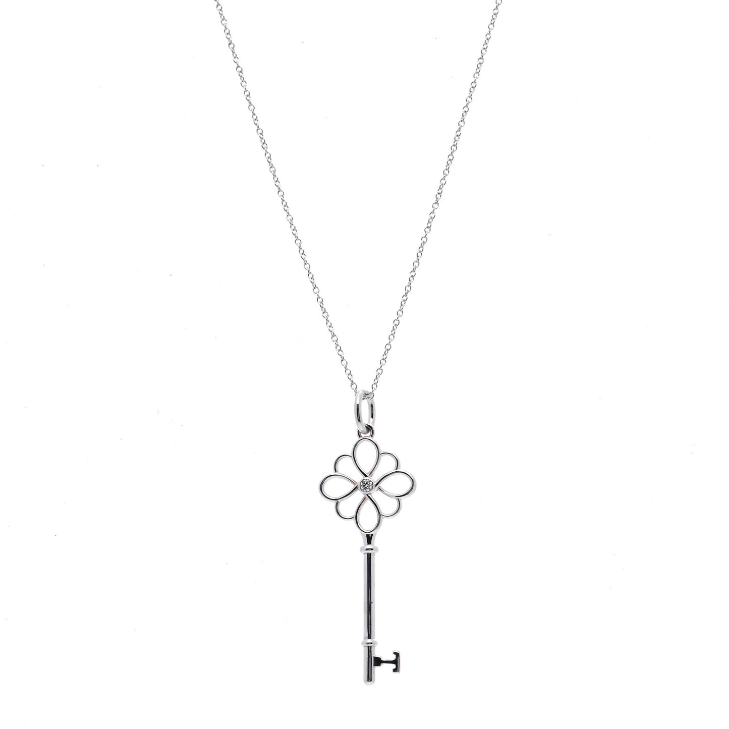 Sterling Silver Diamond Knot Key Pendant Necklace