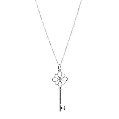 Tiffany Sterling Silver Diamond Knot Key Pendant Necklace 1 of 7