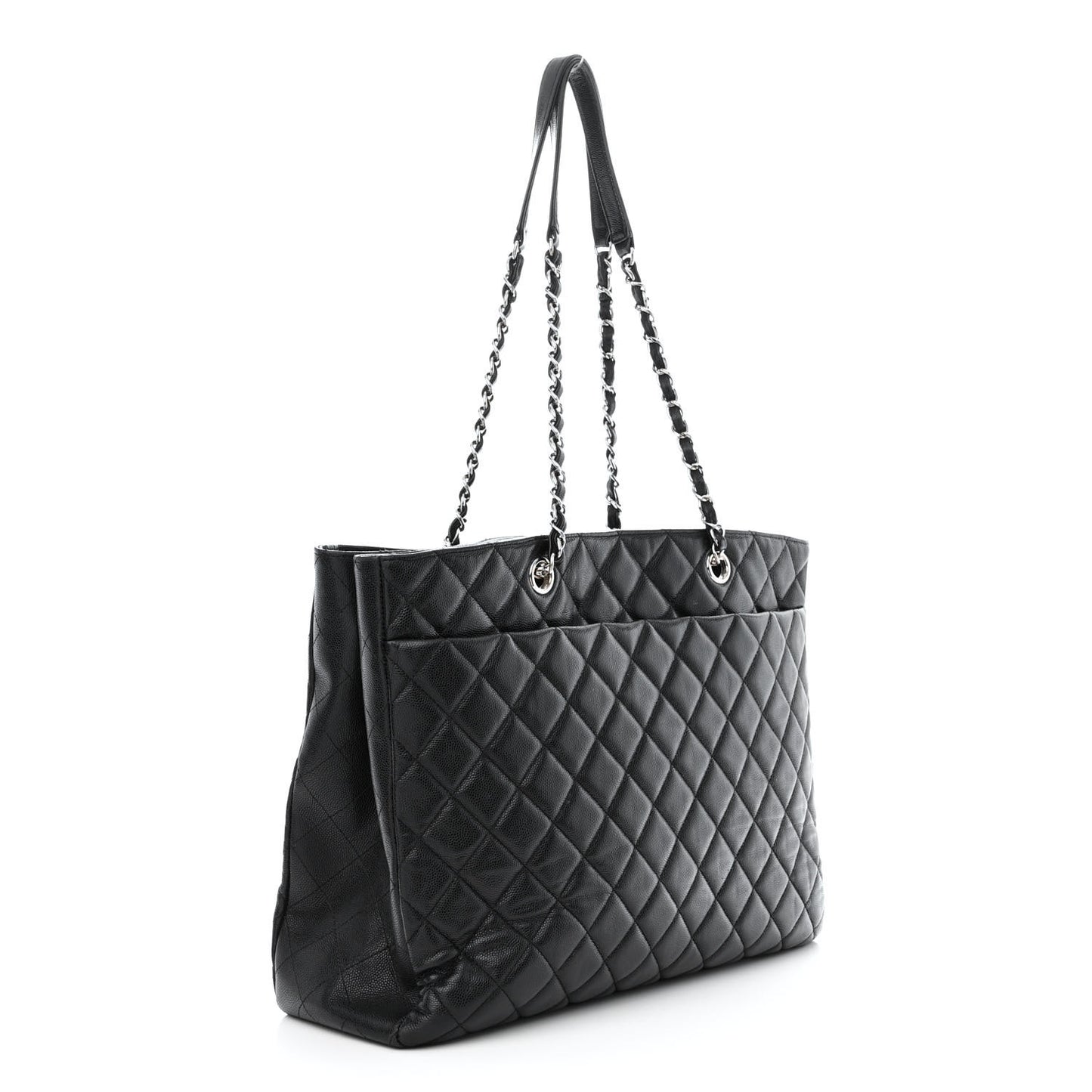 Caviar Quilted Large Shopping Tote Black