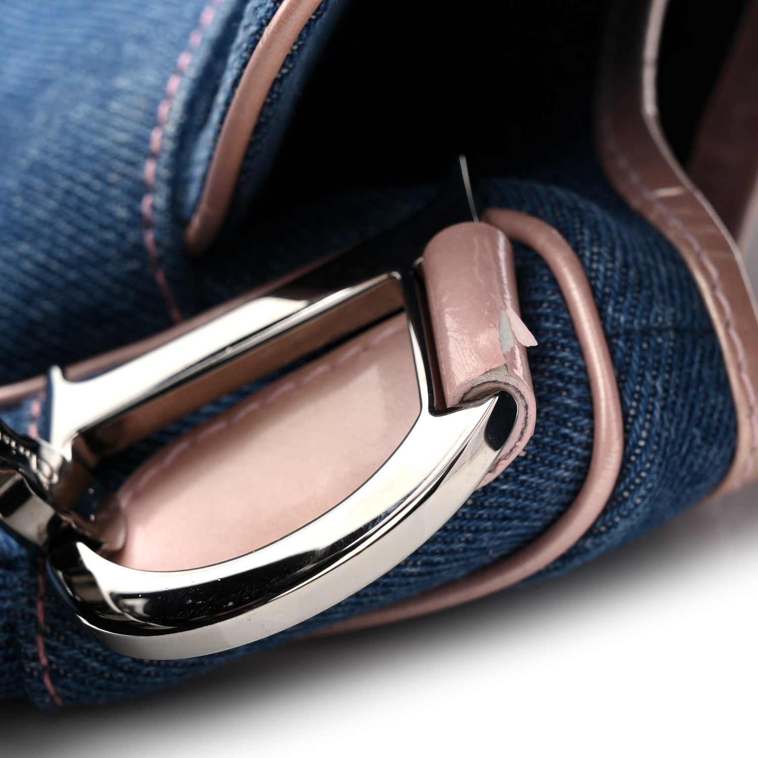 Christian Dior Patent Denim Jeans Saddle Bag Blue Pink 11 of 14