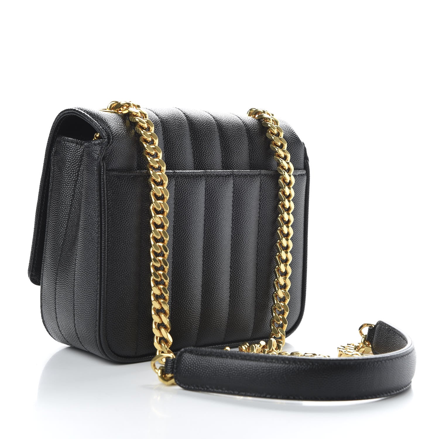 Saint Laurent Grain De Poudre Matelasse Monogram Small Vicky Chain Bag Black 3 of 10