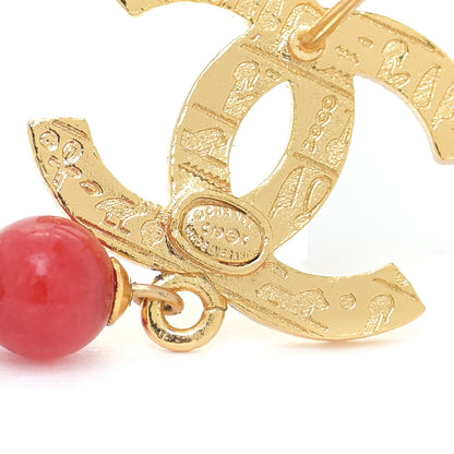 Chanel Crystal Bead Scarab CC Drop Earrings Gold Red 6 of 8