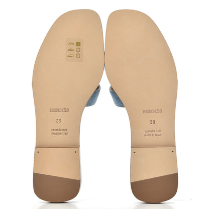 Hermes Denim Canvas Oran Sandals 38 Bleu Clair 5 of 9