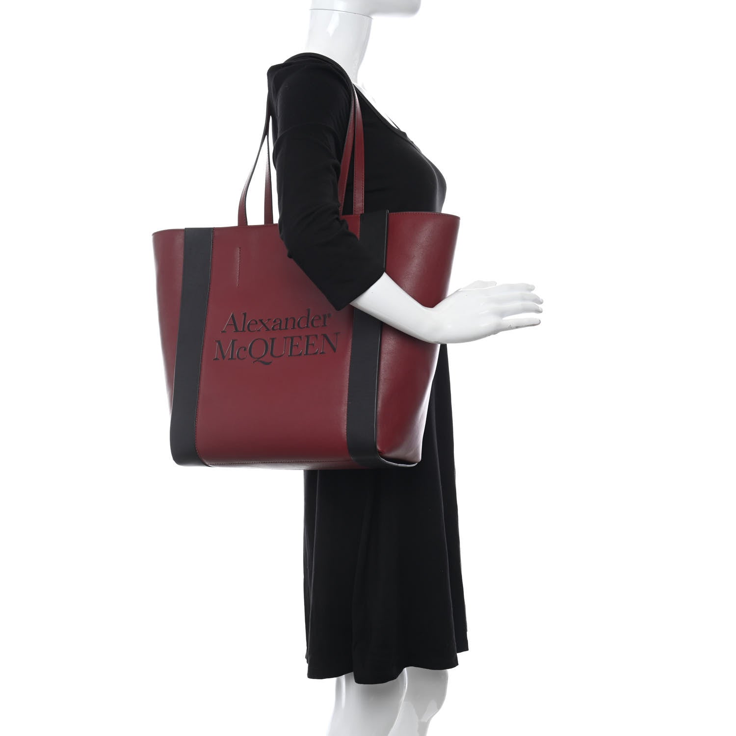 Alexander McQueen Calfskin Embossed Signature Shopper Black Red 2 of 9