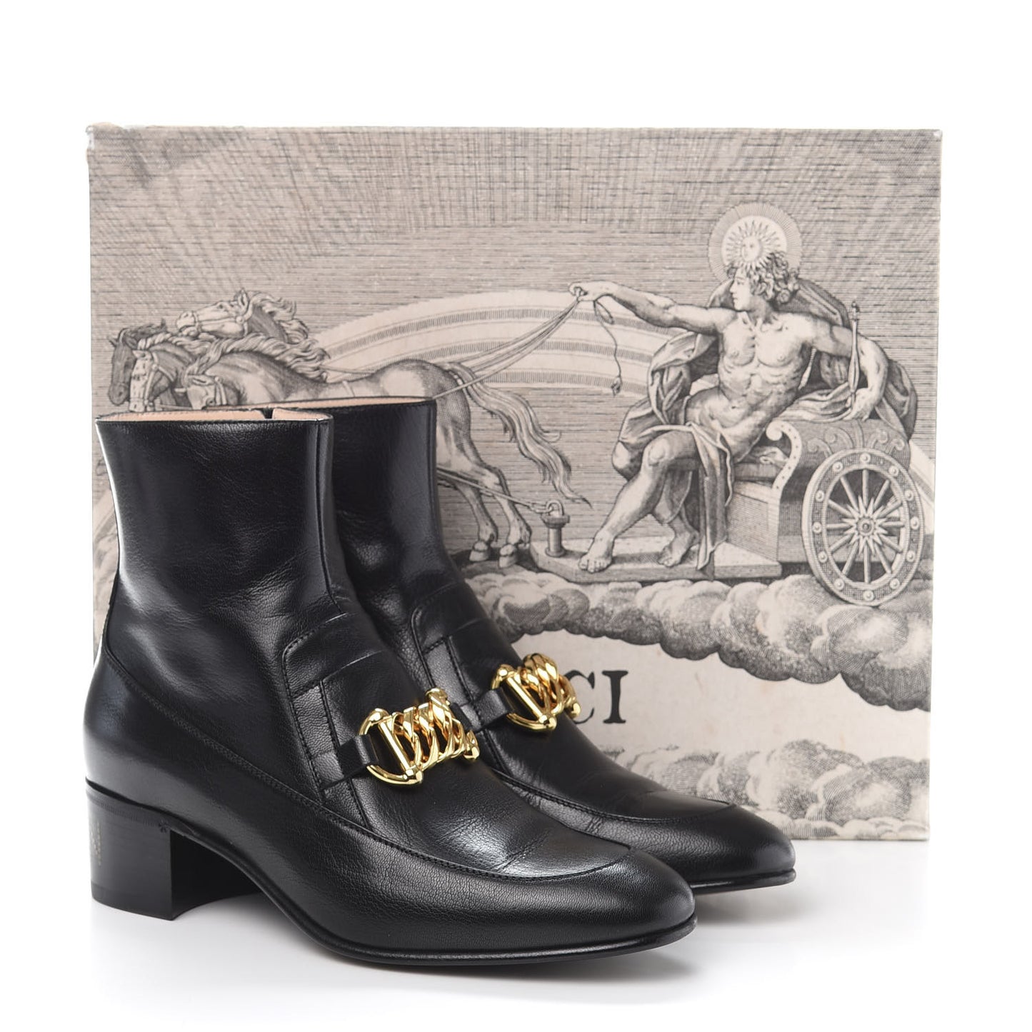 Goatskin Kitten Chain Horsebit Ankle Boots 38.5 Black