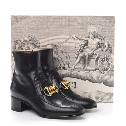 Gucci Goatskin Kitten Chain Horsebit Ankle Boots 38.5 Black 10 of 10