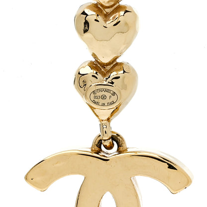 Chanel Metal Crystal CC Heart Long Drop Earrings Gold 4 of 5