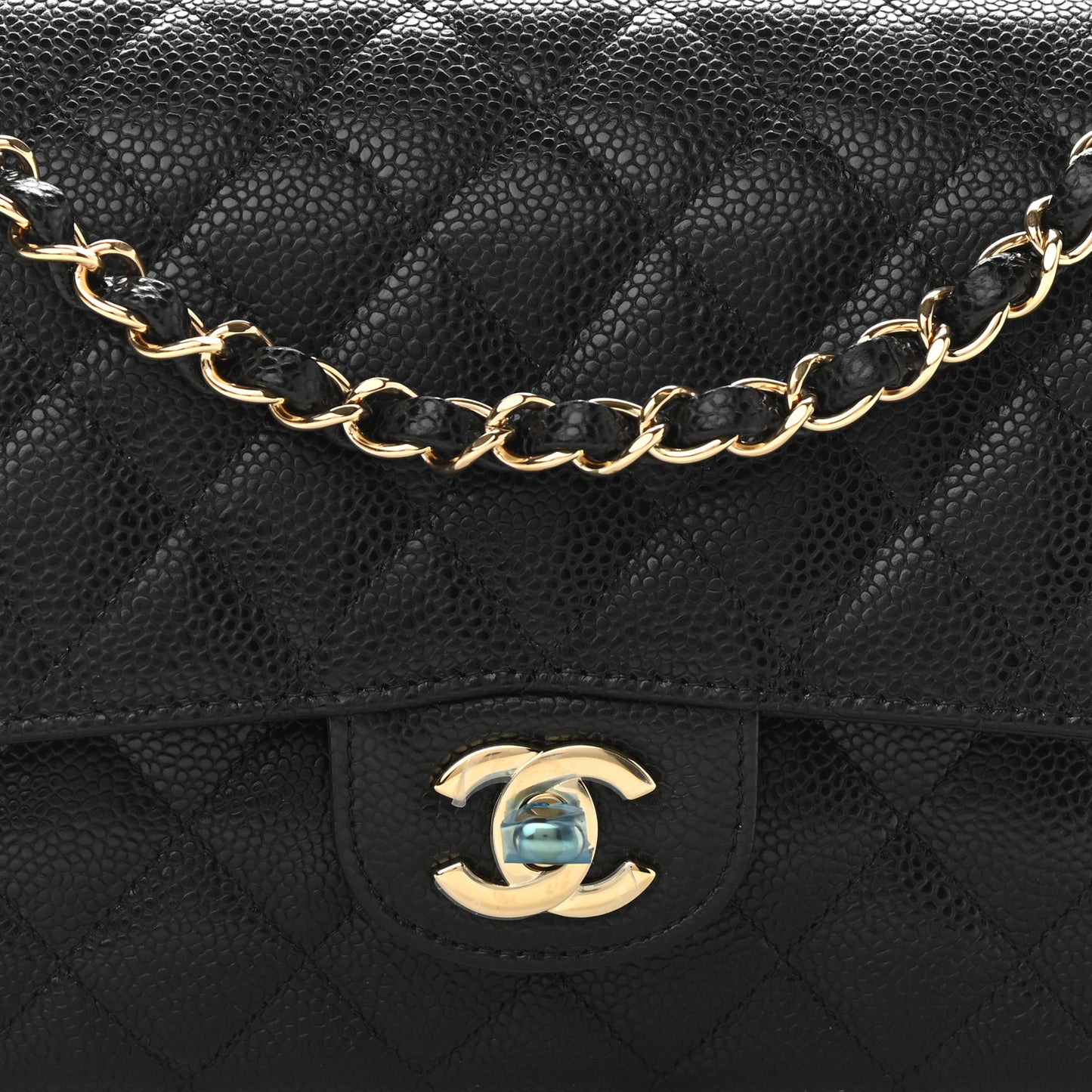 Caviar Quilted Medium Double Flap Black