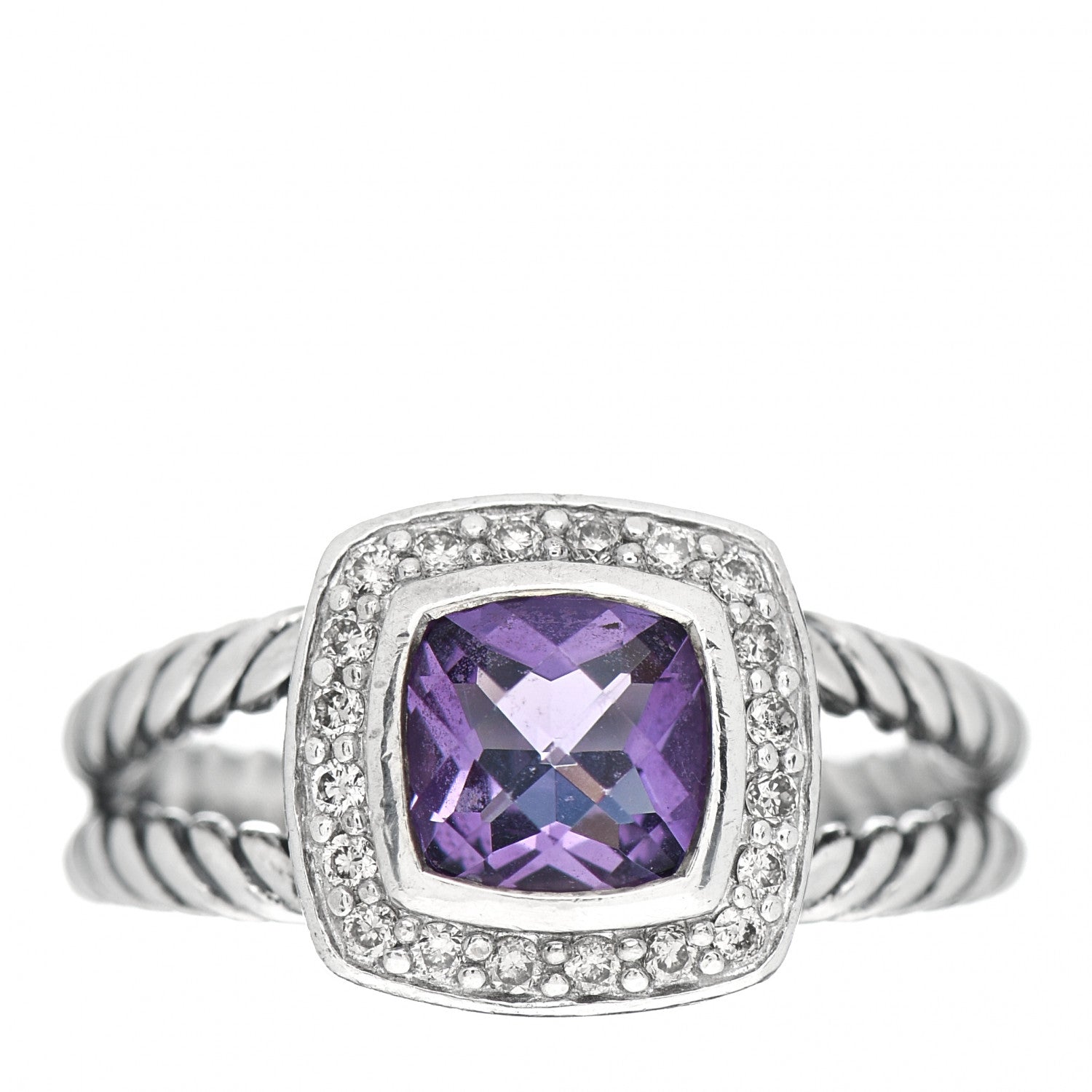 David Yurman Sterling Silver Diamond Amethyst 7mm Petite Albion Ring 54 7 1 of 5