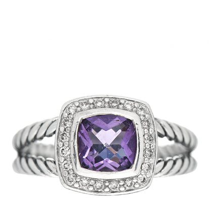David Yurman Sterling Silver Diamond Amethyst 7mm Petite Albion Ring 54 7 1 of 5