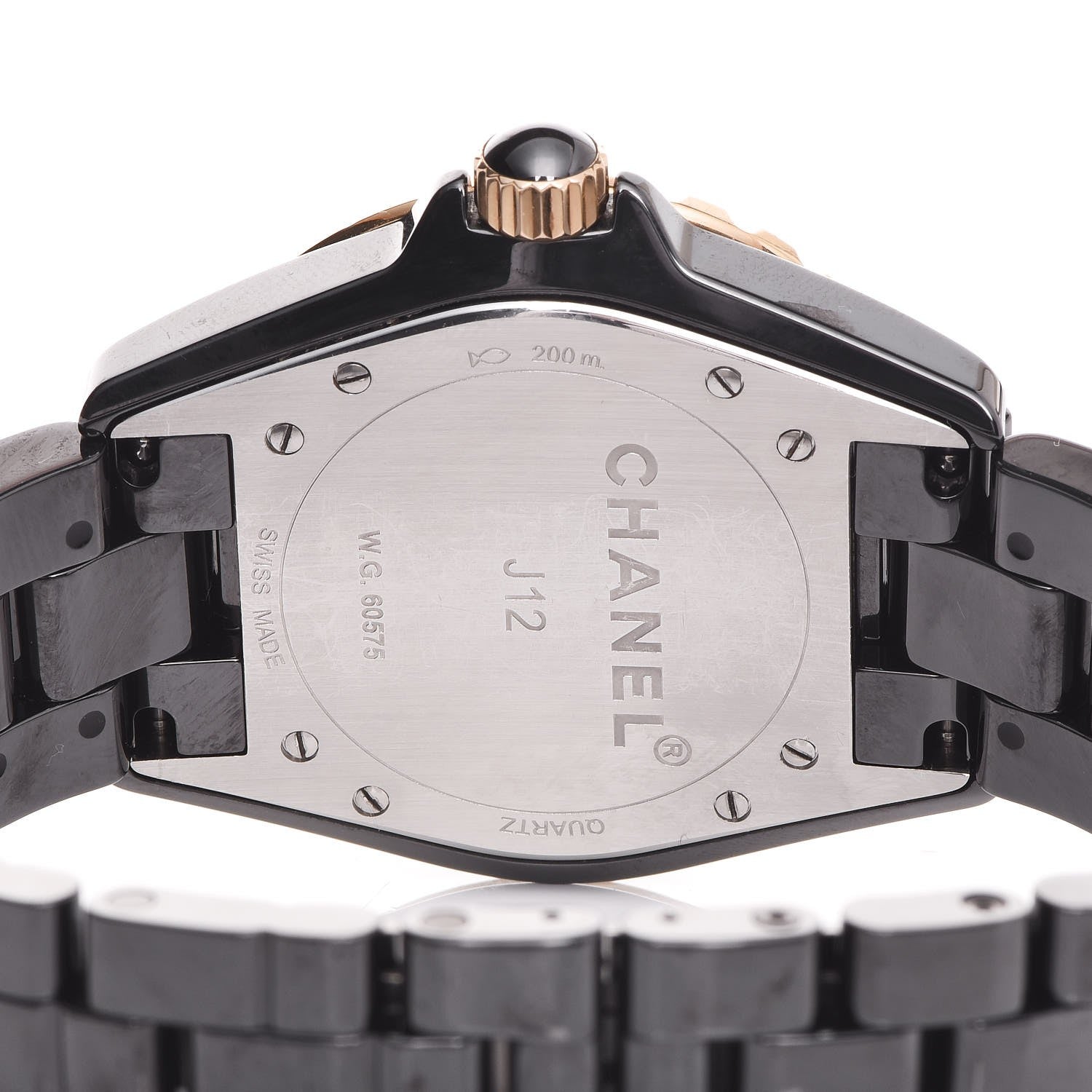 Chanel Stainless Steel 18K Yellow Gold Ceramic Diamond 38mm J12 Quartz Watch Black 6 of 7
