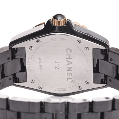 Chanel Stainless Steel 18K Yellow Gold Ceramic Diamond 38mm J12 Quartz Watch Black 6 of 7