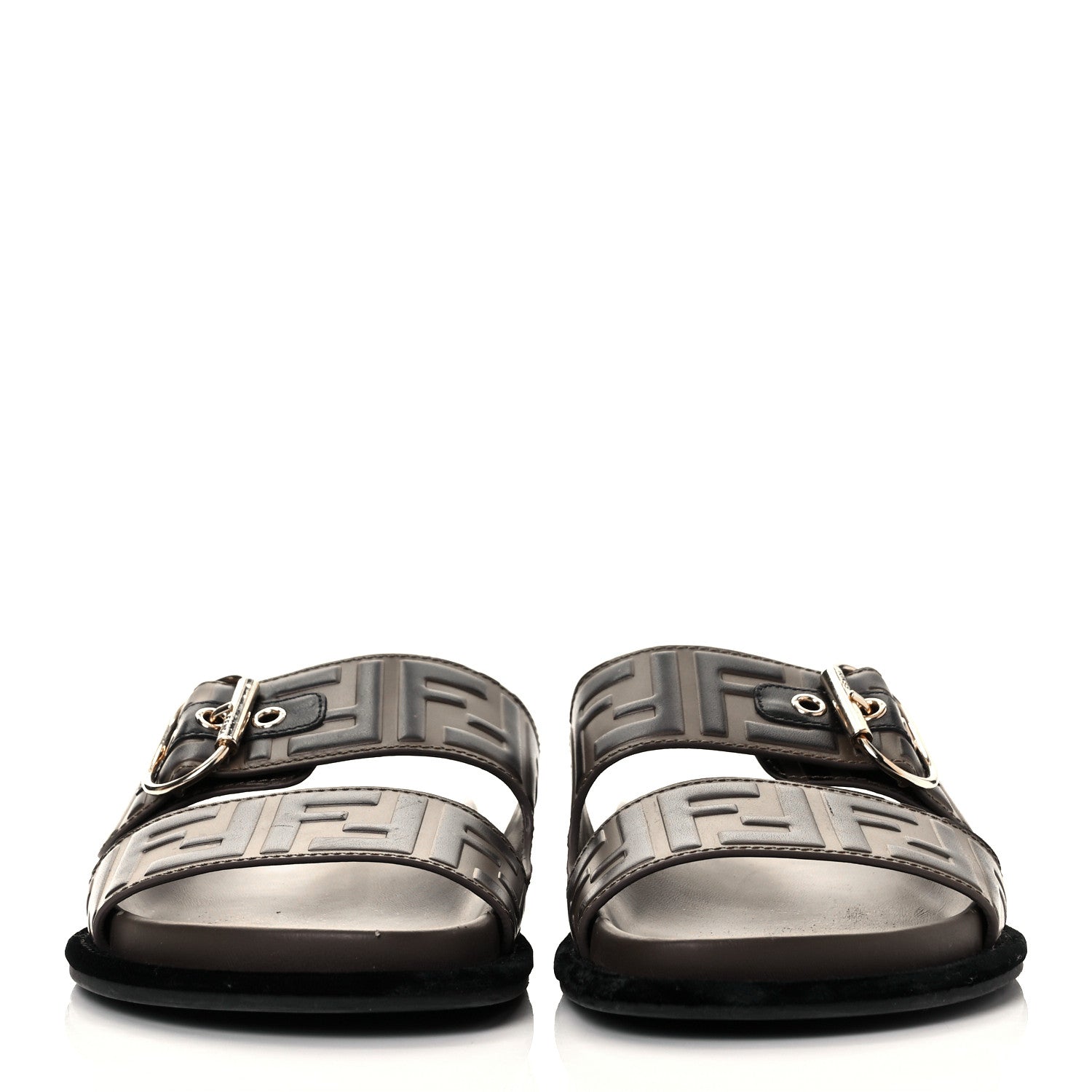 Fendi Calfskin FF Embossed Slide Sandals 38.5 Maya Black 5 of 27