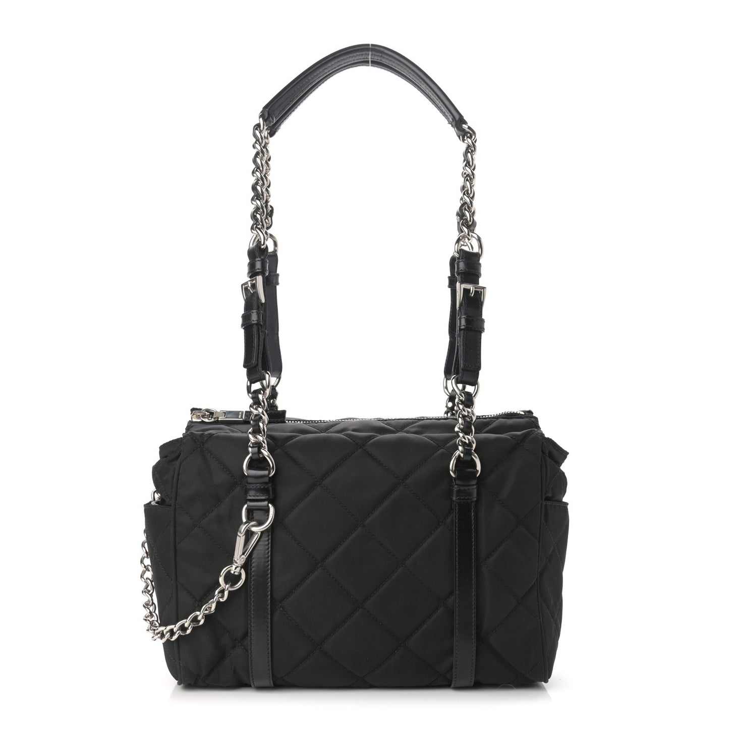 Nylon Tessuto Quilted Chain Shoulder Bag Black