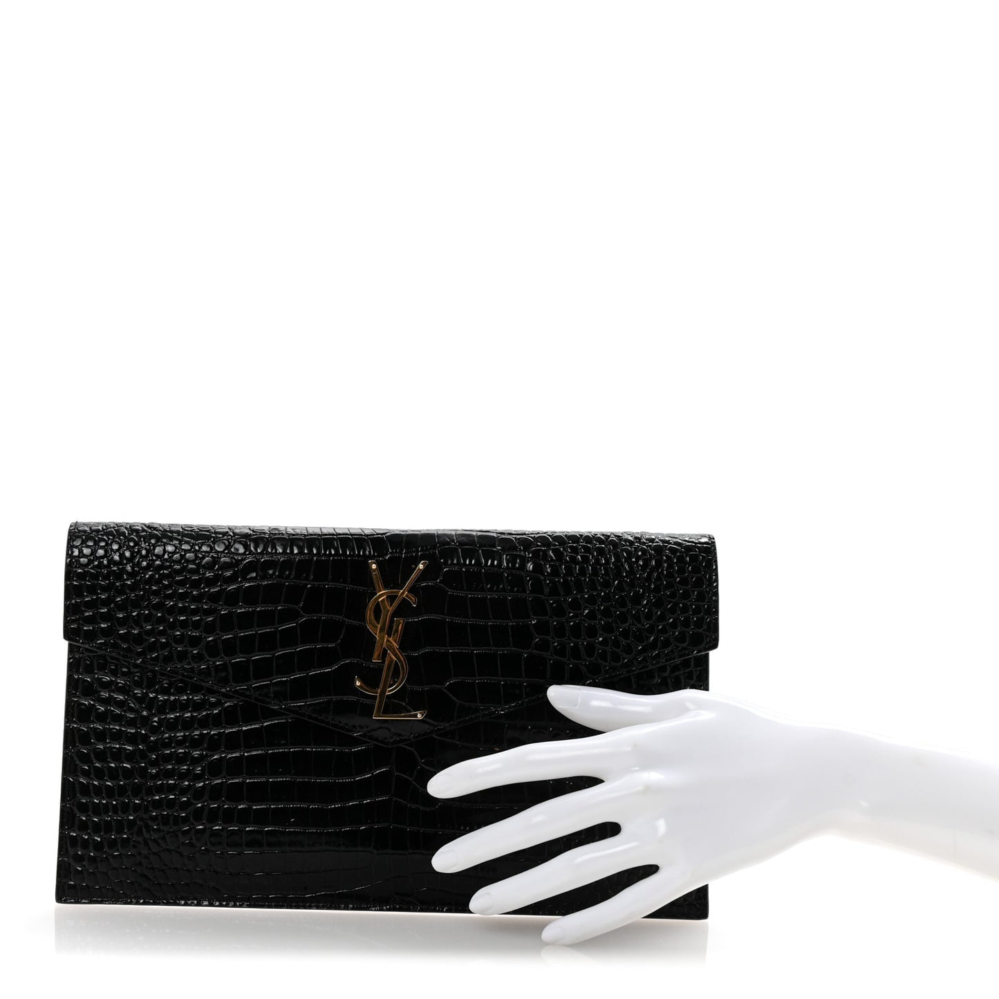 Calfskin Crocodile Embossed Uptown Monogram Pouch Black