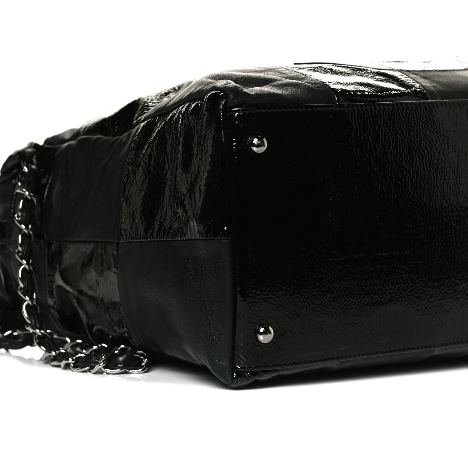 Chanel Lambskin Patent Calfskin Brooklyn Patchwork Hobo Black 8 of 15
