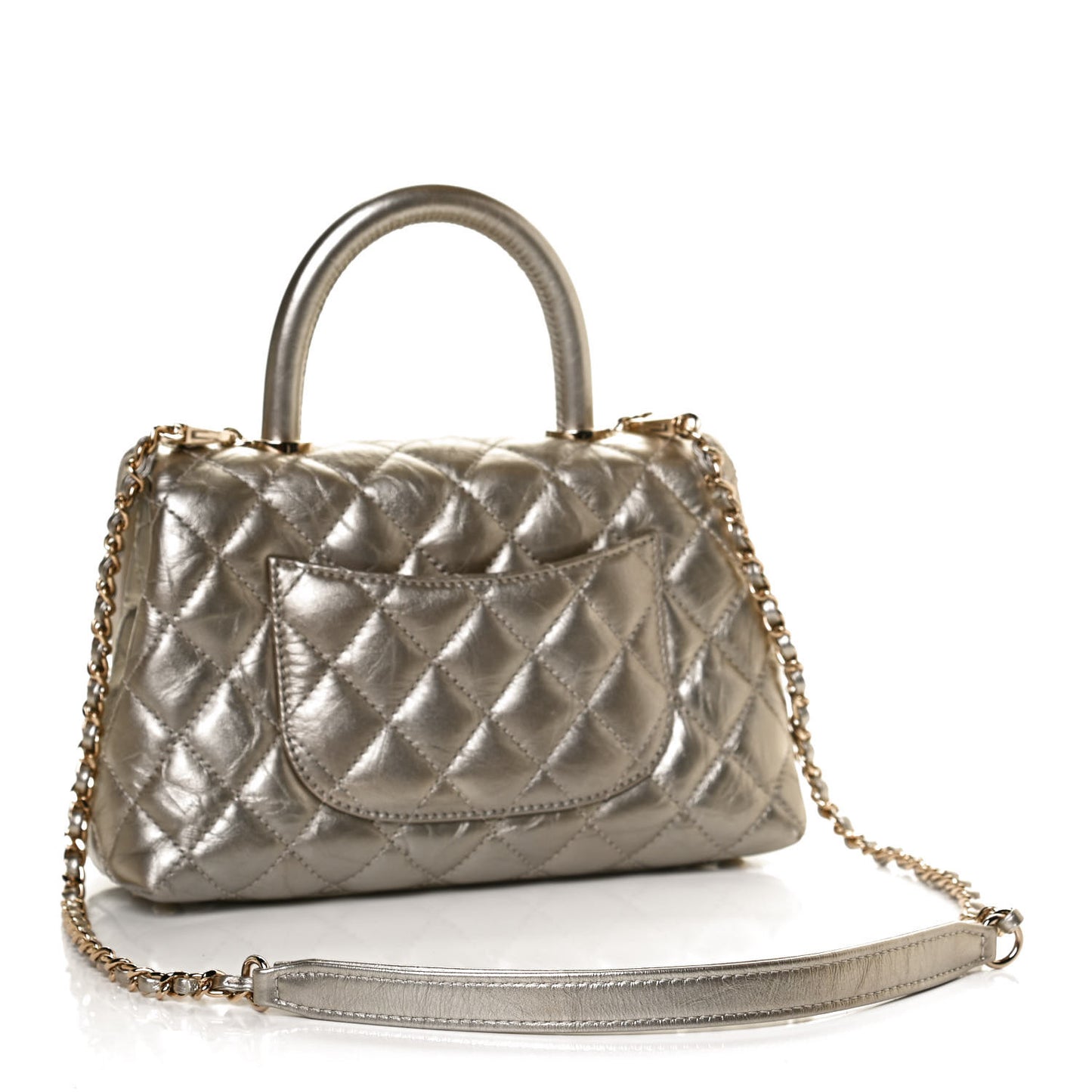 Metallic Aged Calfskin Quilted Mini Coco Handle Flap Gold