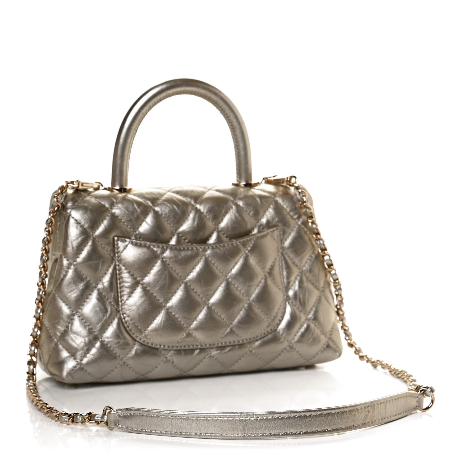 Chanel Metallic Aged Calfskin Quilted Mini Coco Handle Flap Gold 3 of 13