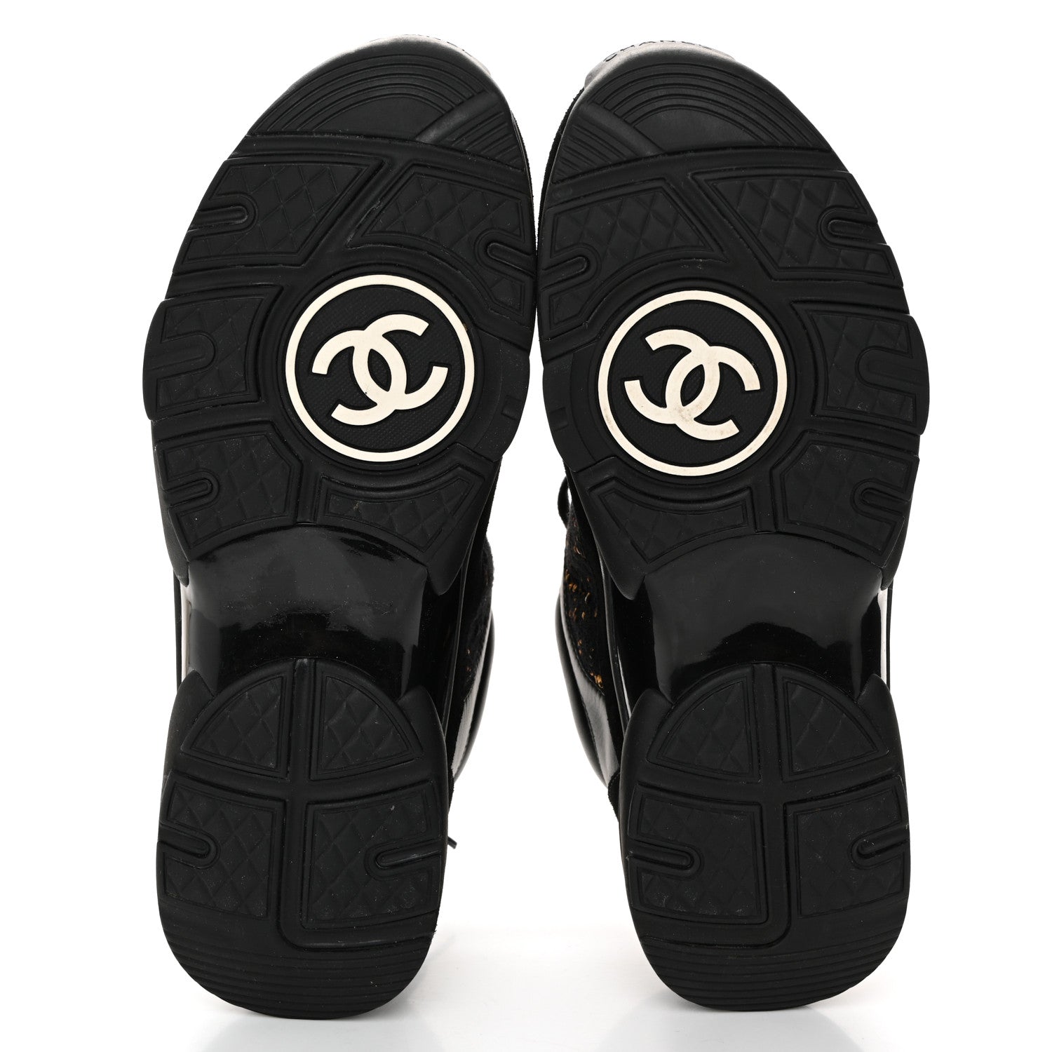 Chanel Suede Tweed Mens CC Sneakers 42 Black Gold 6 of 8