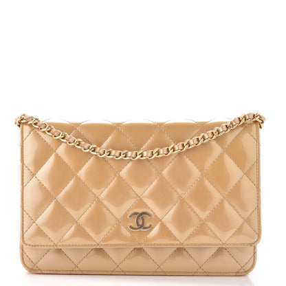 Chanel Metallic Patent Quilted Wallet On Chain WOC Gold 1 of 8
