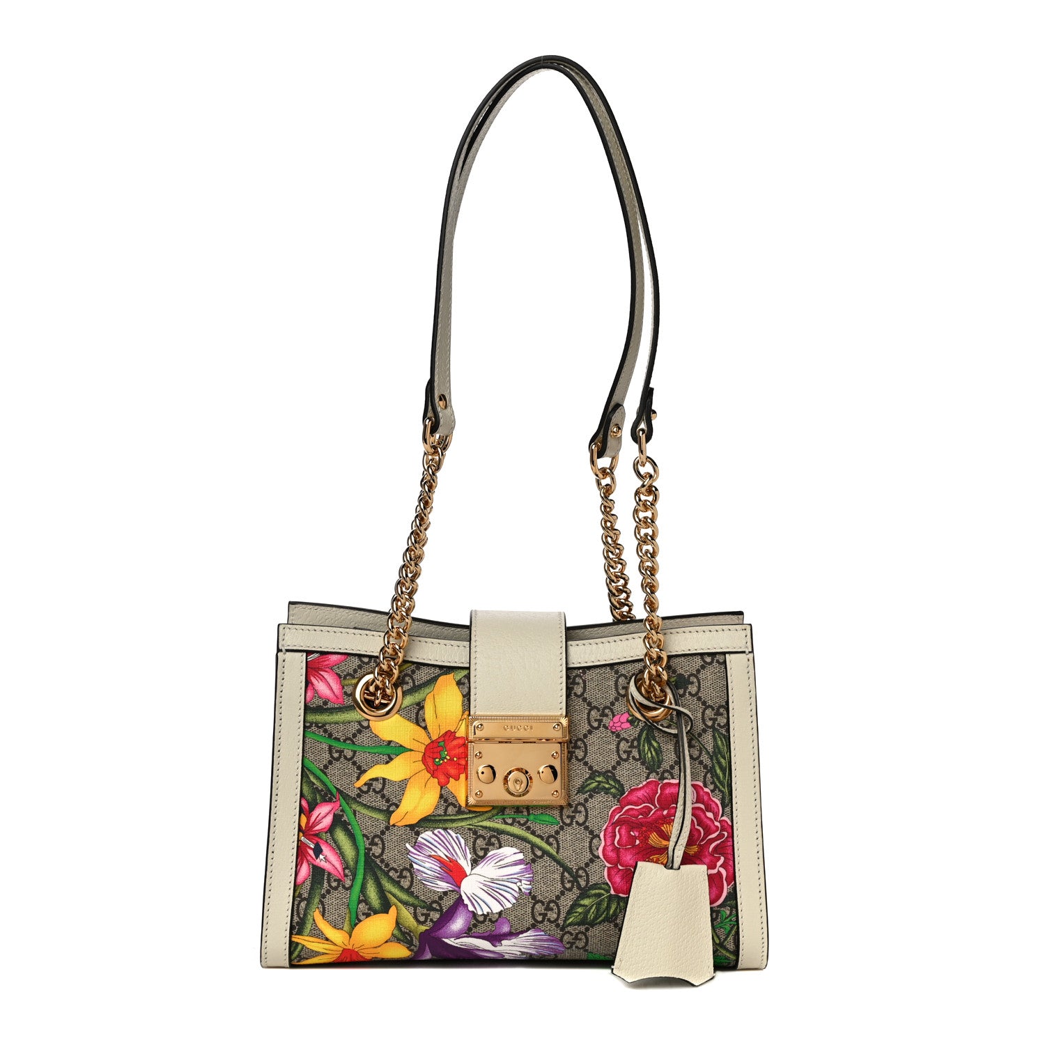 Gucci GG Supreme Monogram Flora Textured Calfskin Small Padlock Tote Beige Ebony Multicolor Mystic White 1 of 11