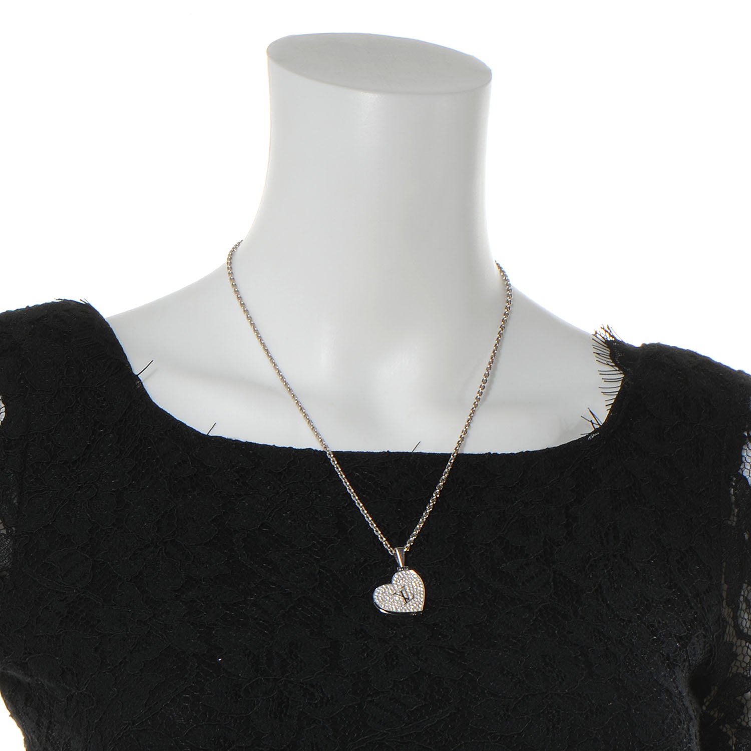 Louis Vuitton 18K Small White Gold And Diamonds Heart Pendant 2 of 7
