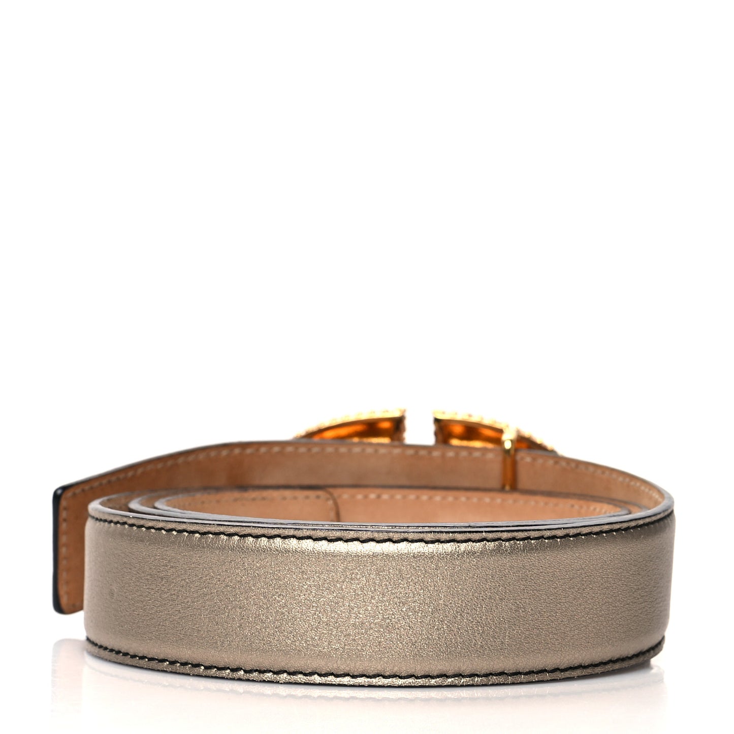 Metallic Calfskin Crystal Logo Belt 90 36 Gold