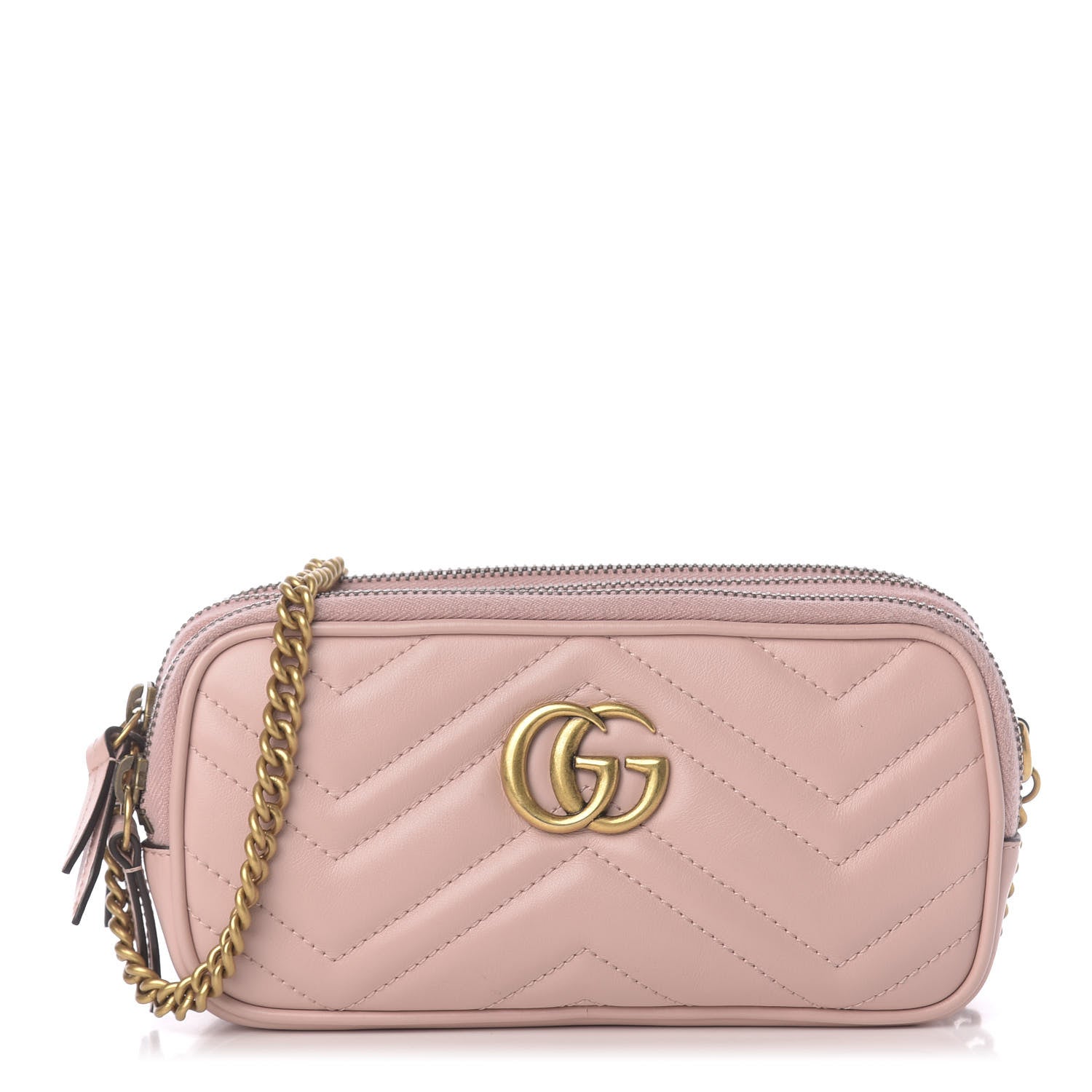 Gucci Calfskin Matelasse Mini GG Marmont Chain Crossbody Bag Perfect Pink 1 of 12