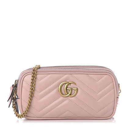 Gucci Calfskin Matelasse Mini GG Marmont Chain Crossbody Bag Perfect Pink 1 of 12