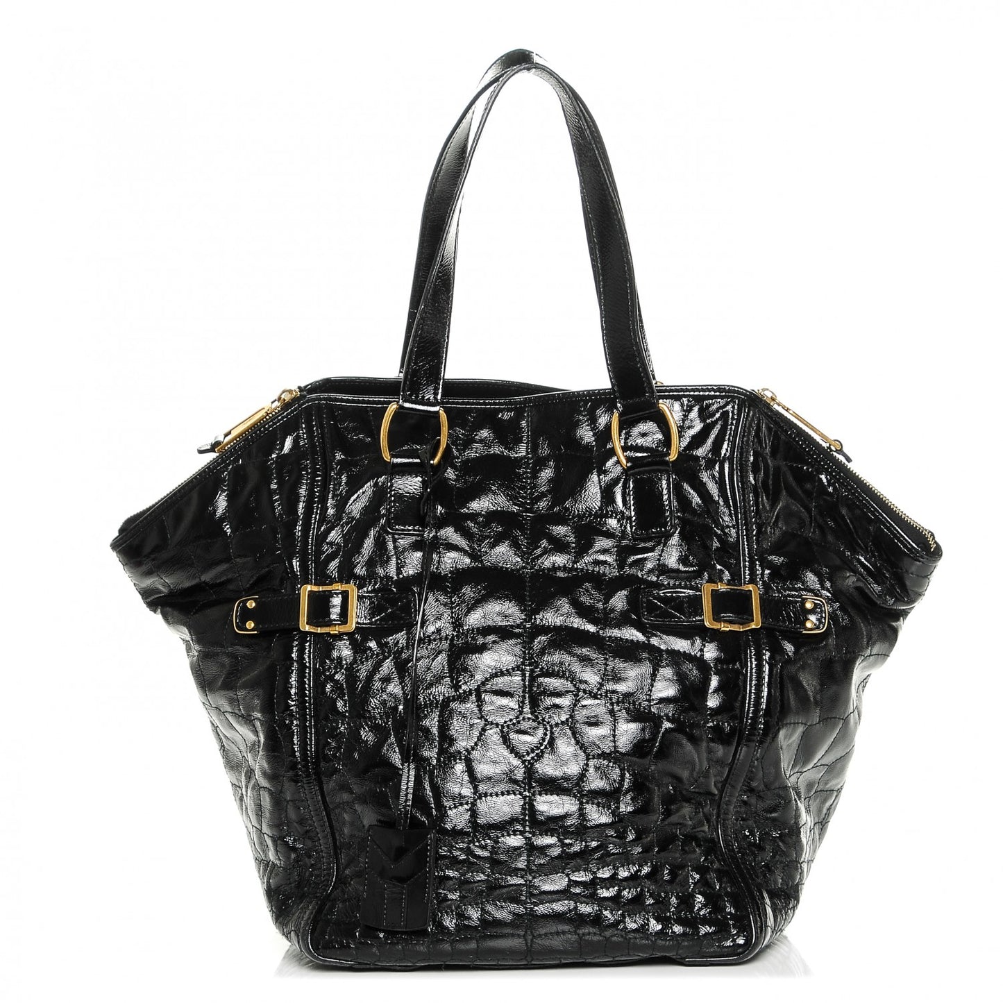 Patent Crocodile Embossed Medium Downtown Tote Black