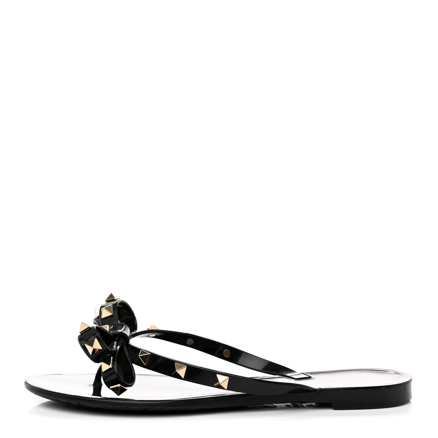 PVC Jelly Rockstud Bow Thong Sandals 37 Black