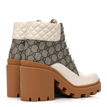 Gucci Calfskin GG Supreme Monogram Nappa Quilted Lace Up Ankle Boots 39 Mystic White Beige 4 of 14