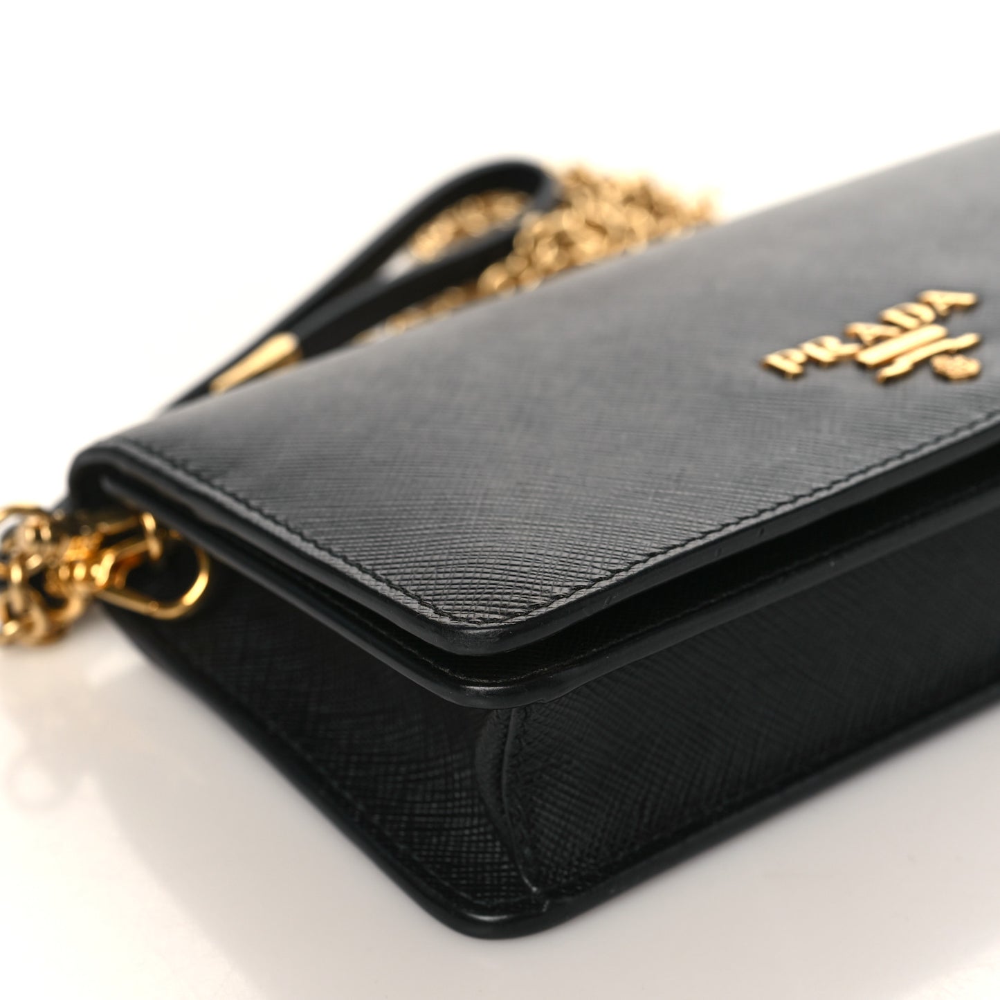 Saffiano Metal Mini Flap Crossbody Wristlet Bag Black