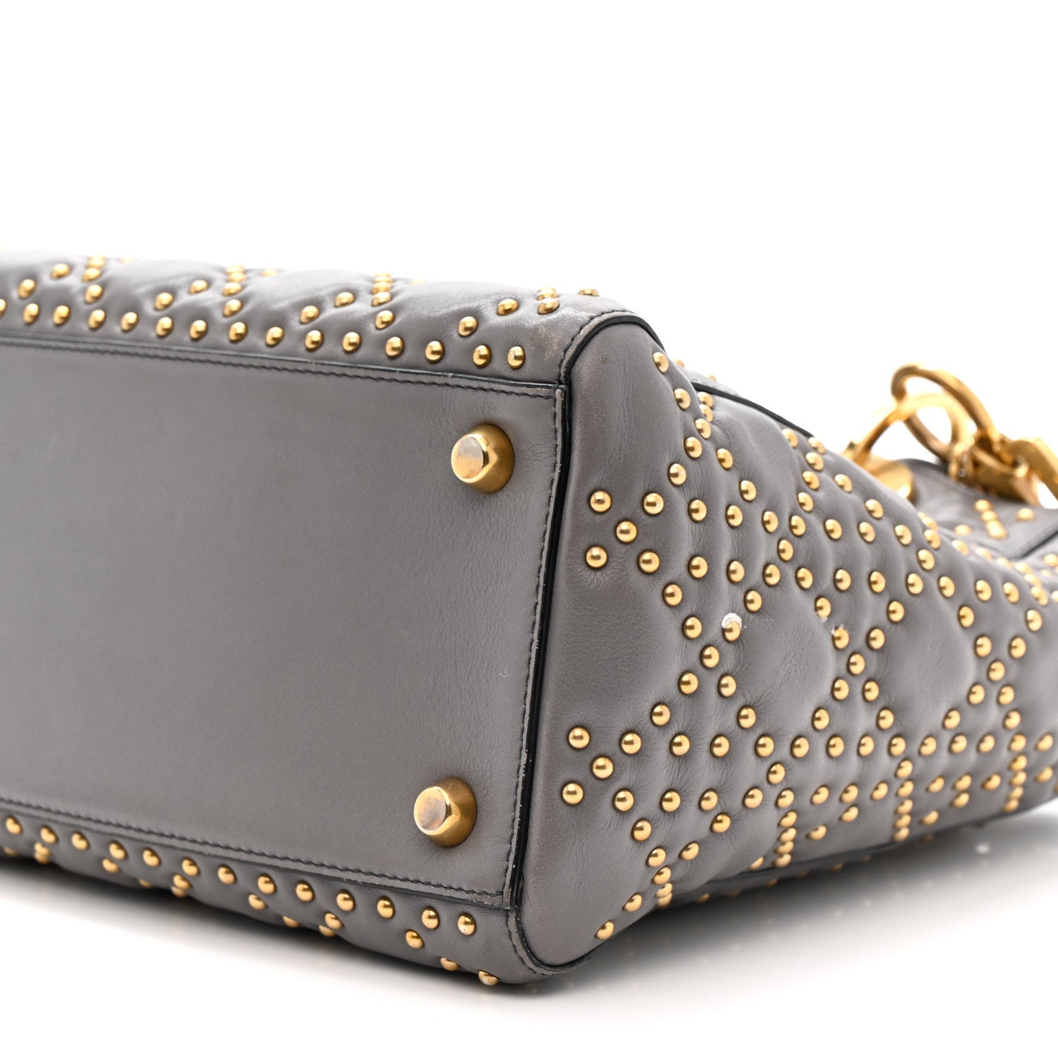 Christian Dior Calfskin Cannage Studded Medium Supple Lady Dior Grey 10 of 14