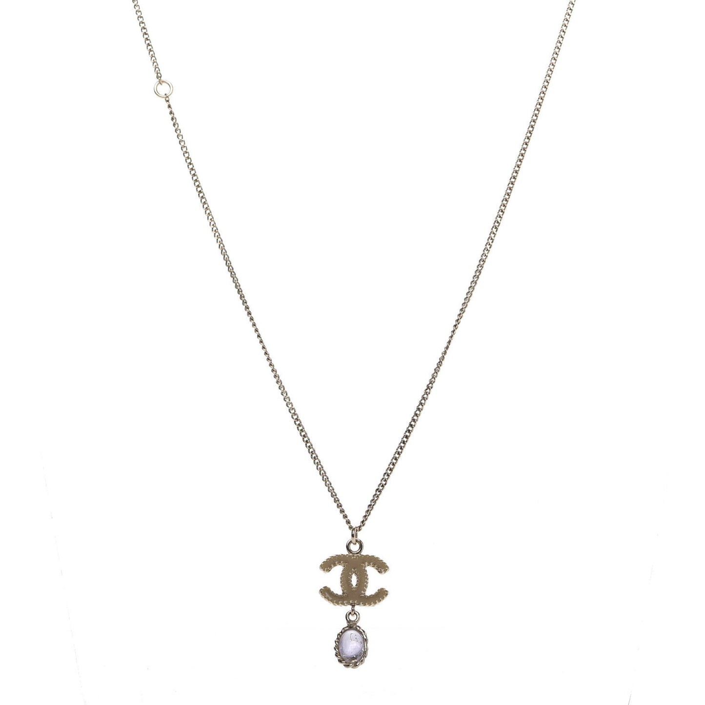 Stone CC Drop Necklace Gold Purple